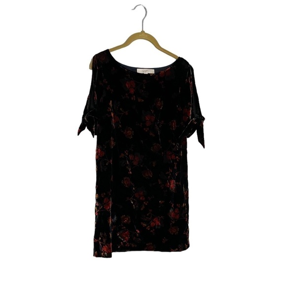 Loft Floral Velvet Velour Tie Sleeves Shift Dress XS - Picture 1 of 6